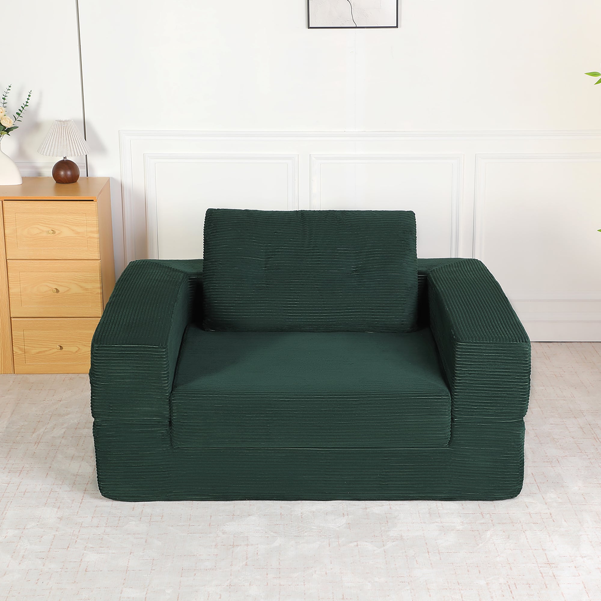 Compression Human Dog Sofa Bed For Adult & Pets,Modern Floor Couch With Pillow For Living Room Bedroom,Corduroy Fabric,No Assembly Required, Dark Green_maomaolike.com